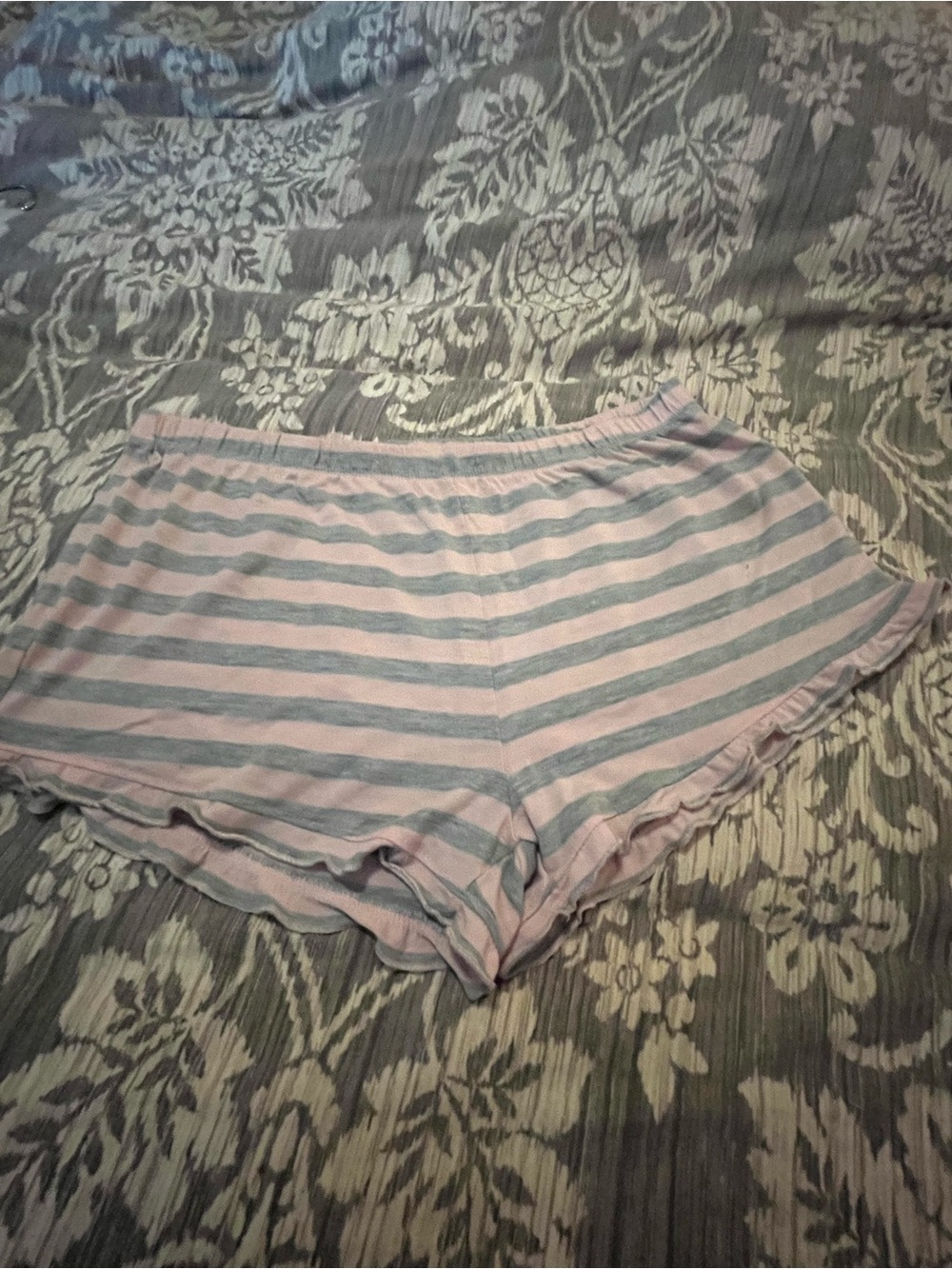 Xhilaration Pink & Gray Striped Ruffle Hem Sleep Shorts